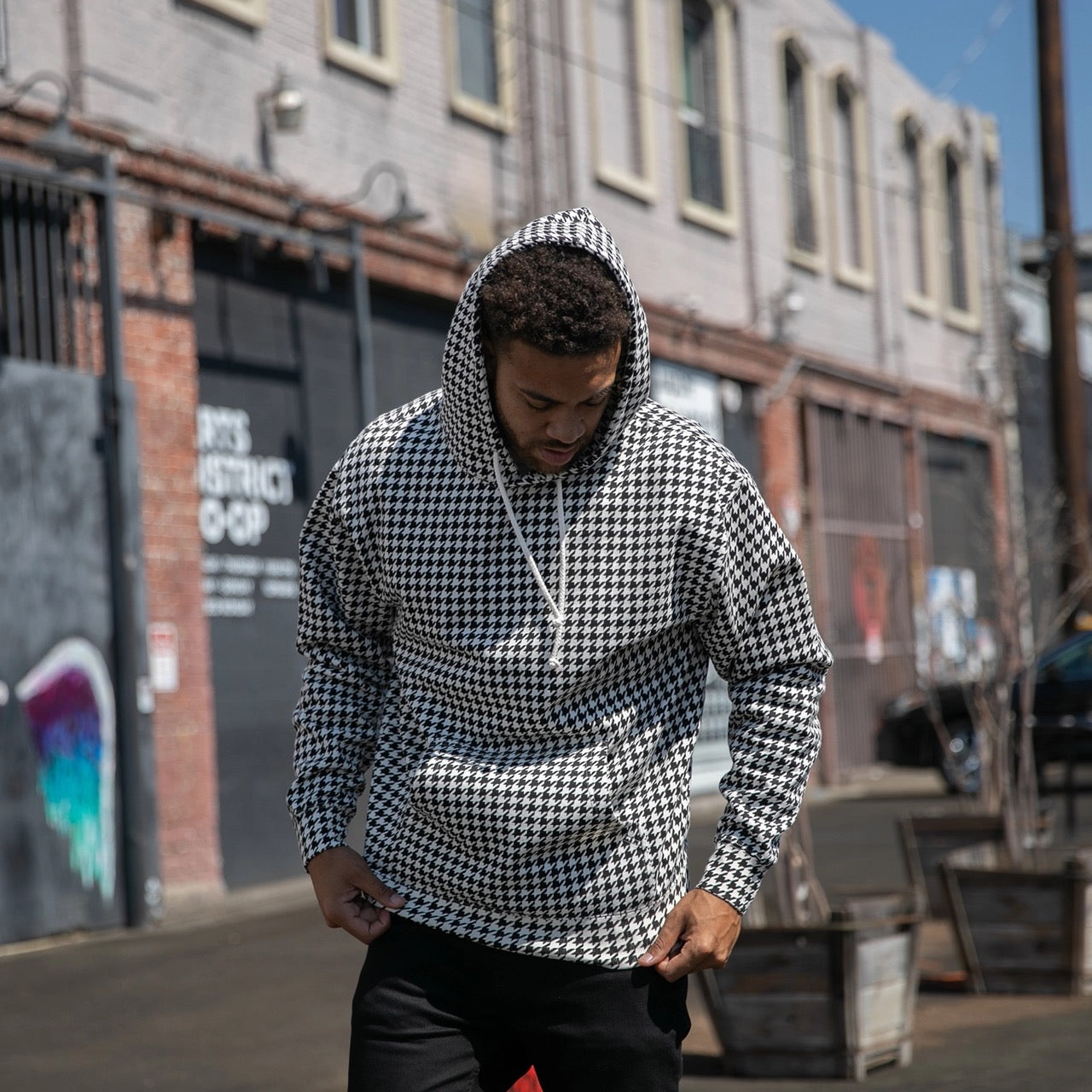 Houndstooth Hoodie - Capurro Hummingbird Embroidered (Unisex)